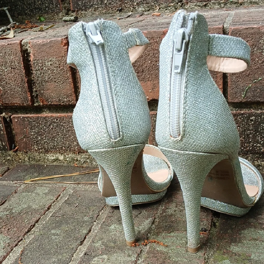 Wild Diva Lounge Silver Glitter High Heel Sandals